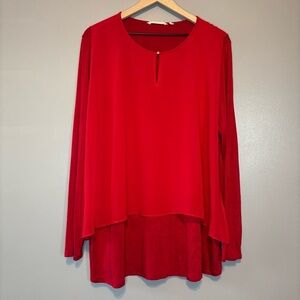 Soft Surroundings 1X Plus Size Mesh Layered Long Sleeve Top Red